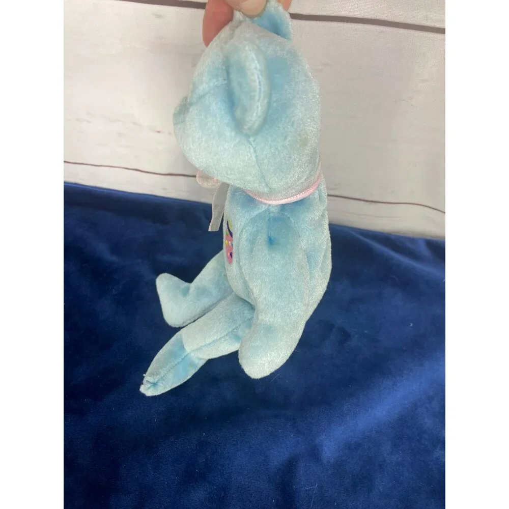 2001 Ty Beanie‎ Eggs II Blue Teddy Bear With Pink Bow & Easter Egg Patch